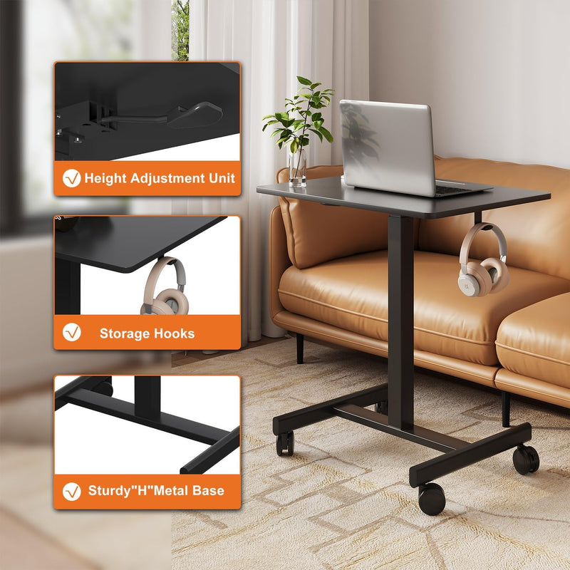 Mobile Standing Desk on Wheels Pneumatic Height Adjustable