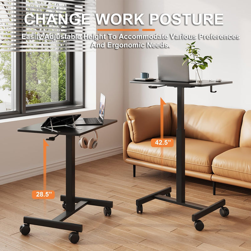 Mobile Standing Desk on Wheels Pneumatic Height Adjustable