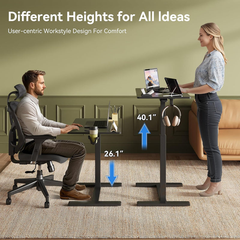 Mobile Standing Desk on Wheels Pneumatic Height Adjustable