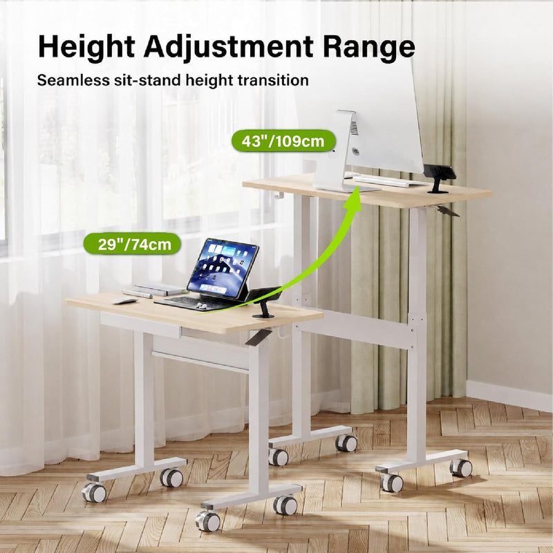 Mobile Standing Desk Pneumatic Height Adjustable