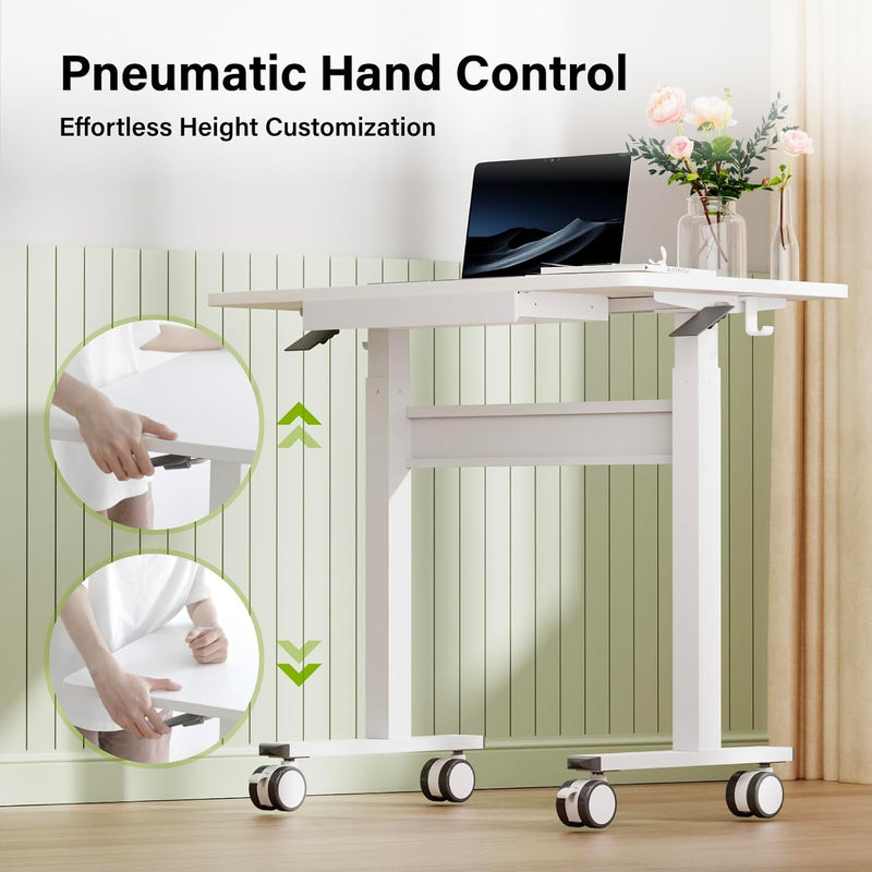 Mobile Standing Desk Pneumatic Height Adjustable