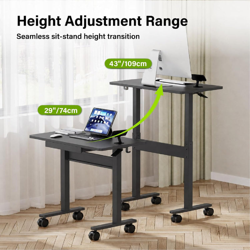 Mobile Standing Desk Pneumatic Height Adjustable