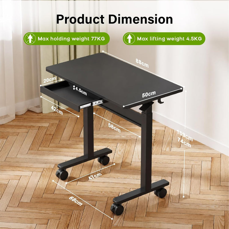 Mobile Standing Desk Pneumatic Height Adjustable