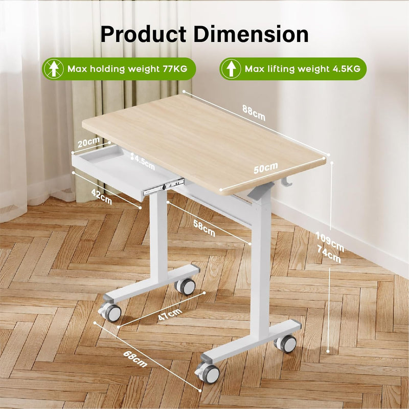 Mobile Standing Desk Pneumatic Height Adjustable