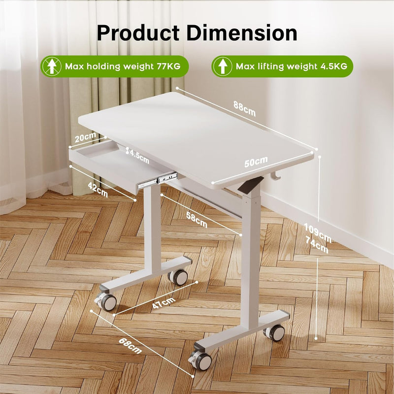 Mobile Standing Desk Pneumatic Height Adjustable