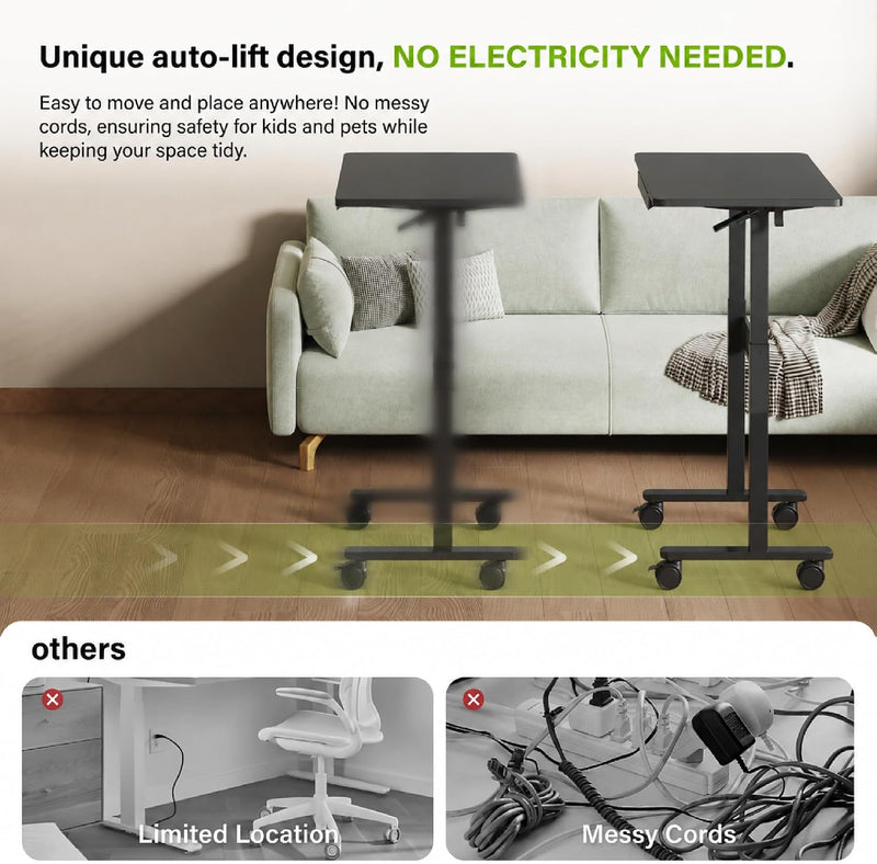 Mobile Standing Desk Pneumatic Height Adjustable