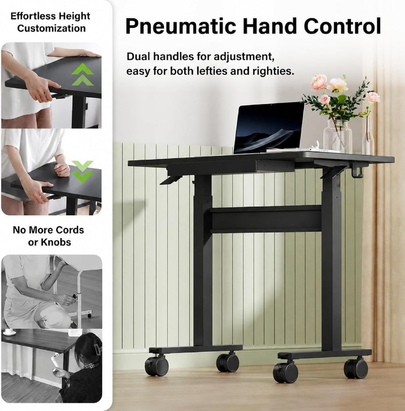 Mobile Standing Desk Pneumatic Height Adjustable
