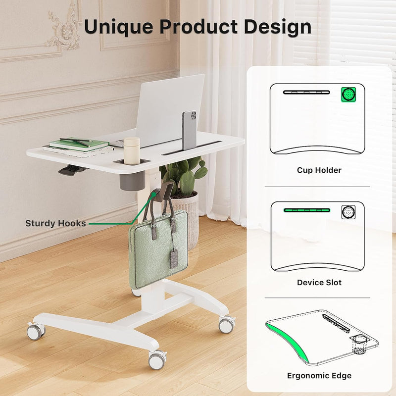 Mobile Standing Desk Pneumatic Height Adjustable Rolling Table