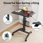 Mobile Standing Desk Pneumatic Height Adjustable Rolling Table
