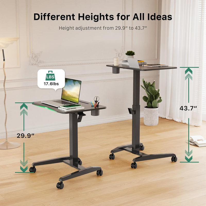 Mobile Standing Desk Pneumatic Height Adjustable Rolling Table