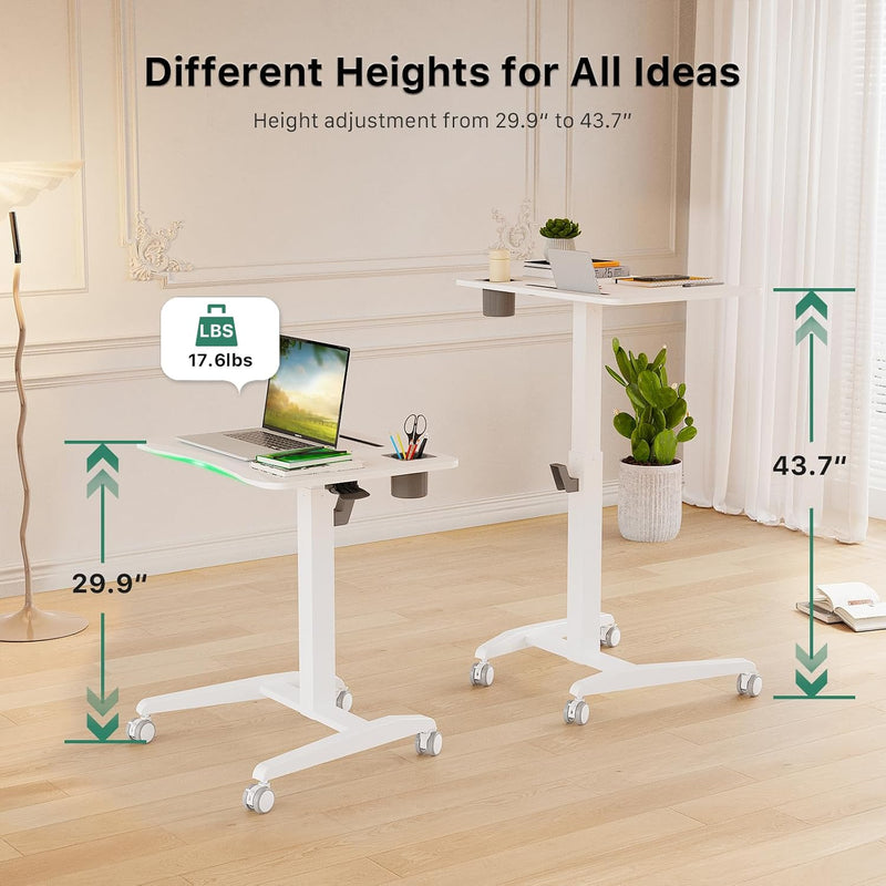 Mobile Standing Desk Pneumatic Height Adjustable Rolling Table