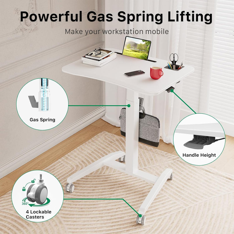 Mobile Standing Desk Pneumatic Height Adjustable Rolling Table