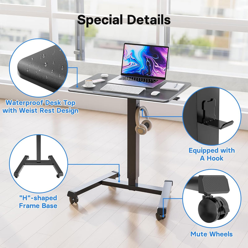 Mobile Standing Desk with 4 Rolling Castors Height