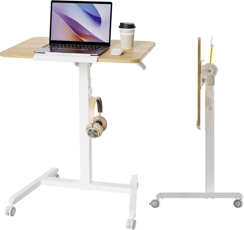 Mobile Standing Desk with Tiltable Tabletop 76-110CM Oak