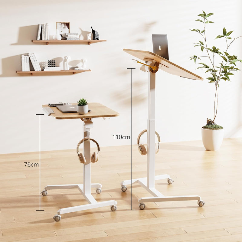 Mobile Standing Desk with Tiltable Tabletop 76-110CM Oak