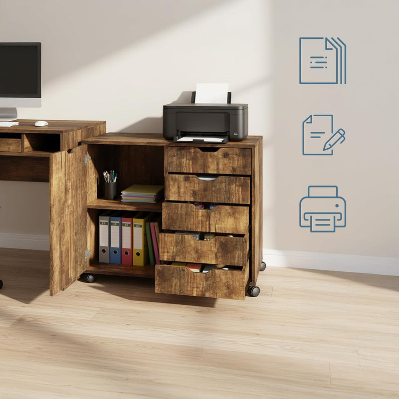 Mobile Storage Cabinet 5 Drawers 2 Compartments