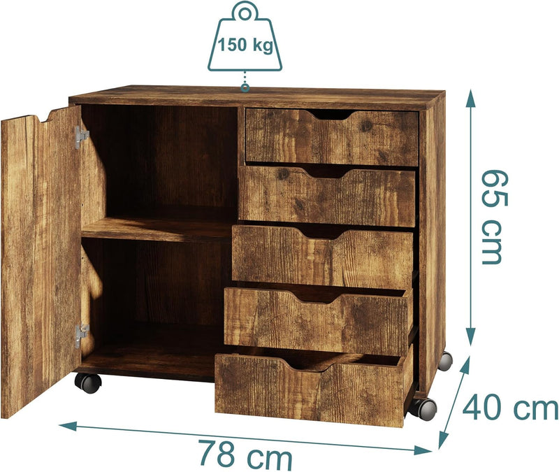 Mobile Storage Cabinet 5 Drawers 2 Compartments