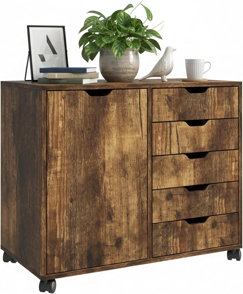 Mobile Storage Cabinet 5 Drawers 2 Compartments
