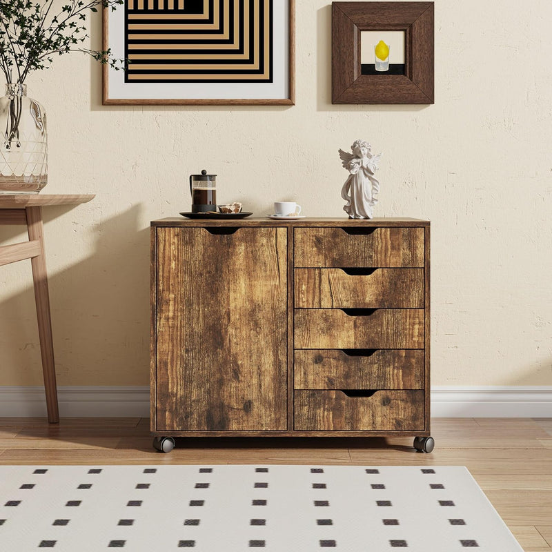 Mobile Storage Cabinet 5 Drawers 2 Compartments