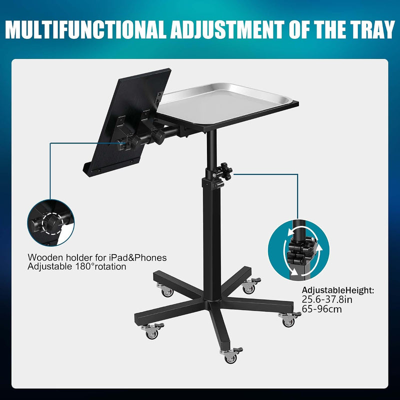 Mobile Tattoo Tray Cart with Wheels Height Adjustable
