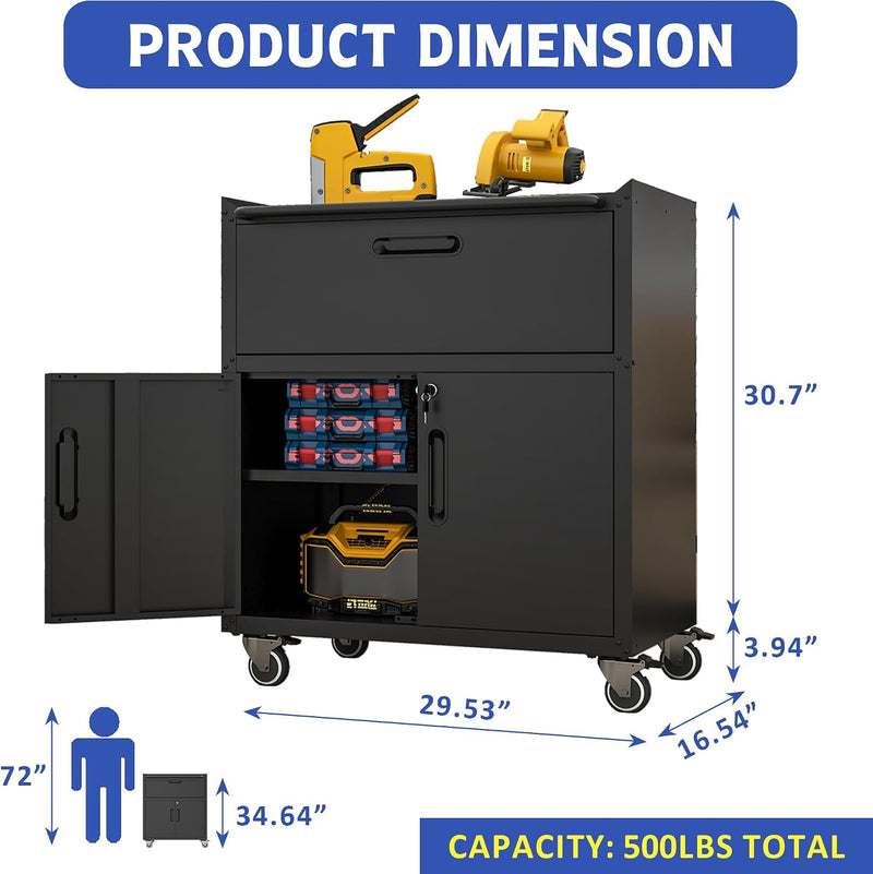 Mobile Tool Storage Cabinet with 1 Drawer