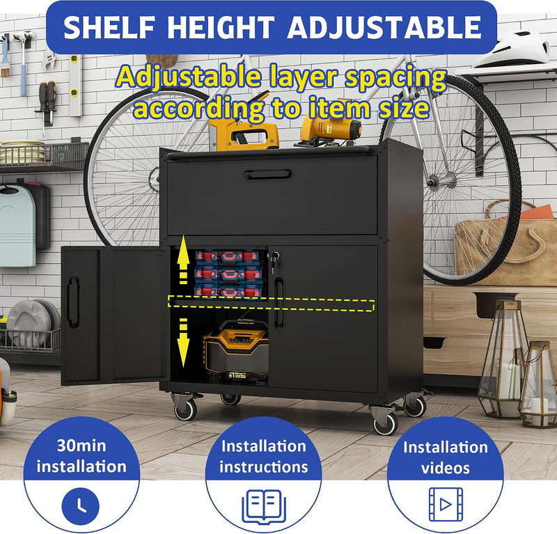 Mobile Tool Storage Cabinet with 1 Drawer