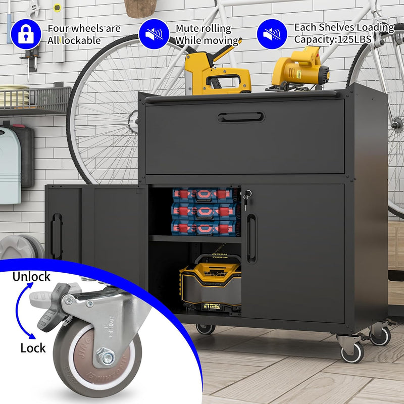 Mobile Tool Storage Cabinet with 1 Drawer