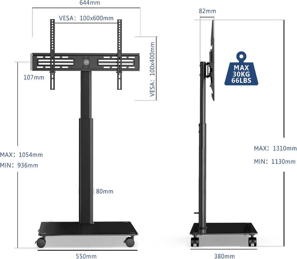 Mobile TV Cart Floor Stand on Wheels