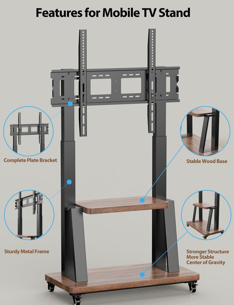 Mobile TV Floor Stand on Wheels for Most