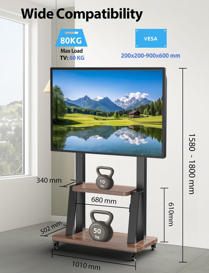 Mobile TV Floor Stand on Wheels for Most