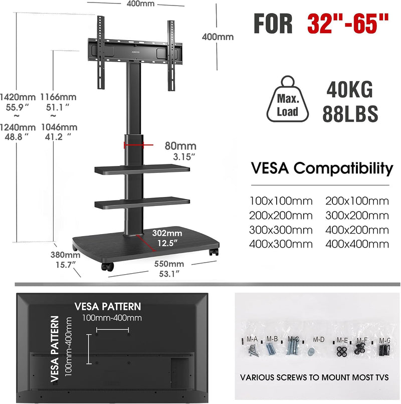 Mobile TV Stand for 32-65 Inch Tvs Up