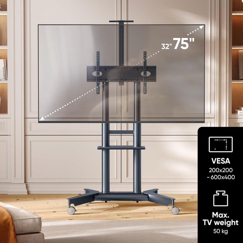 Mobile TV Stand on Wheels 32"-75" 50KG