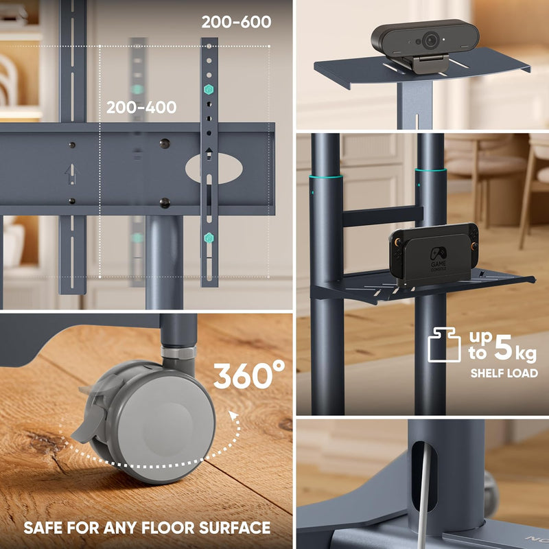 Mobile TV Stand on Wheels 32"-75" 50KG
