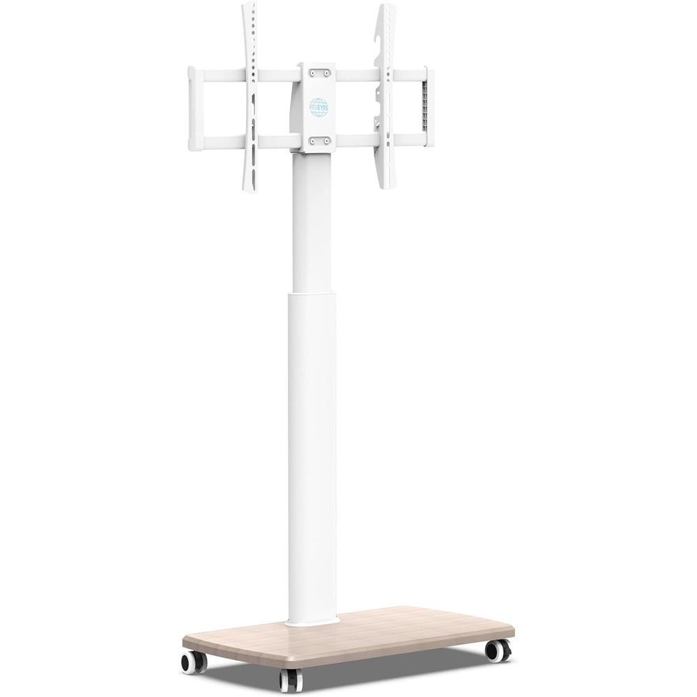 Mobile TV Stand on Wheels with Wooden Base