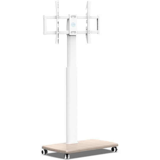Mobile TV Stand on Wheels with Wooden Base