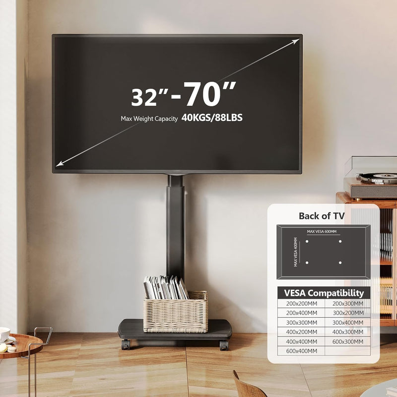 Mobile TV Stand on Wheels for 32–70 Inch