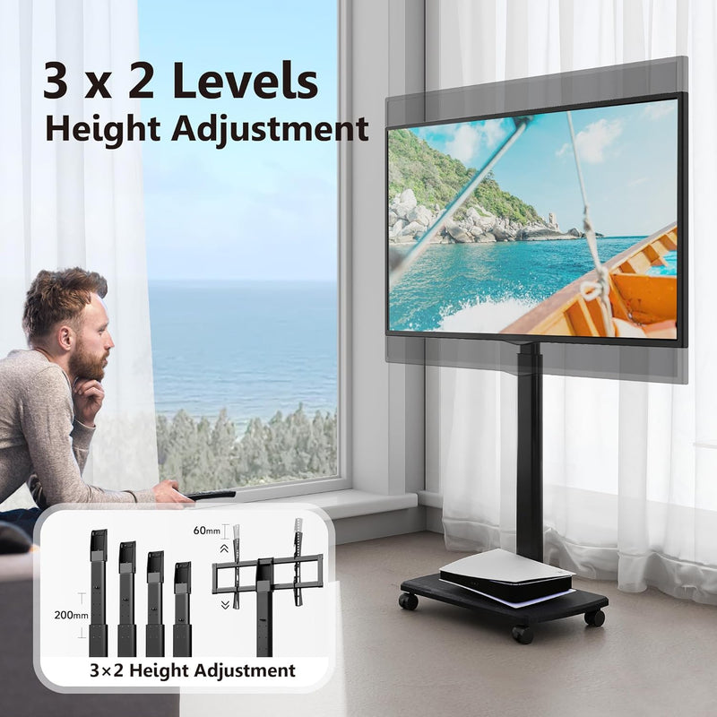 Mobile TV Stand on Wheels for 32–70 Inch