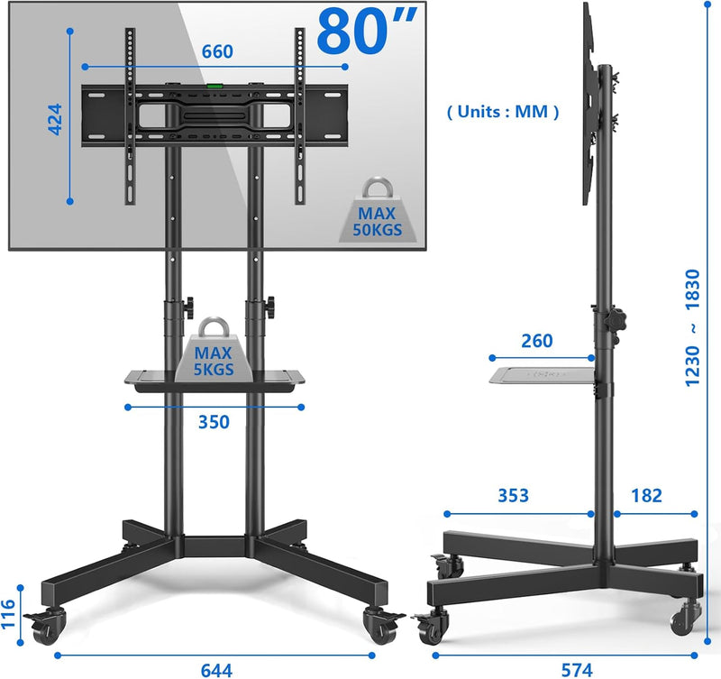 Mobile TV Stand on Wheels for 32-80 Inch