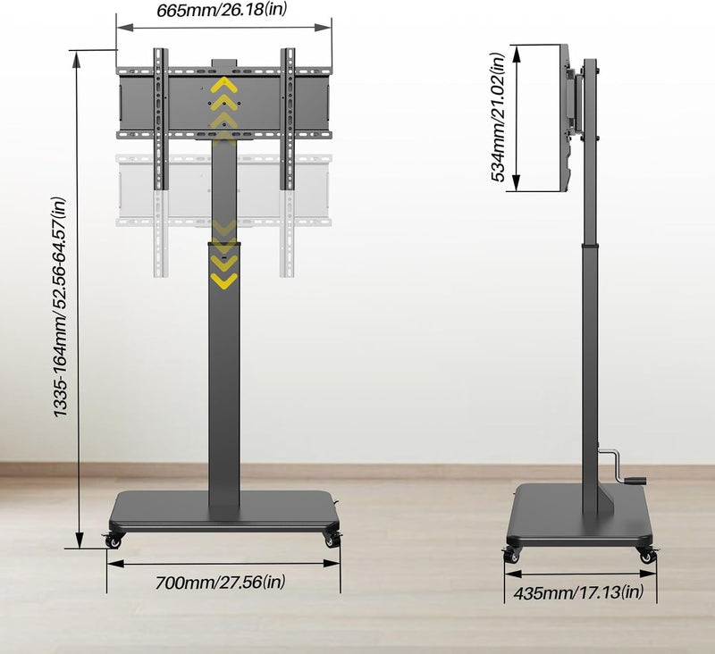 Rolling TV Stand for 42-75" Tvs Hand Crank