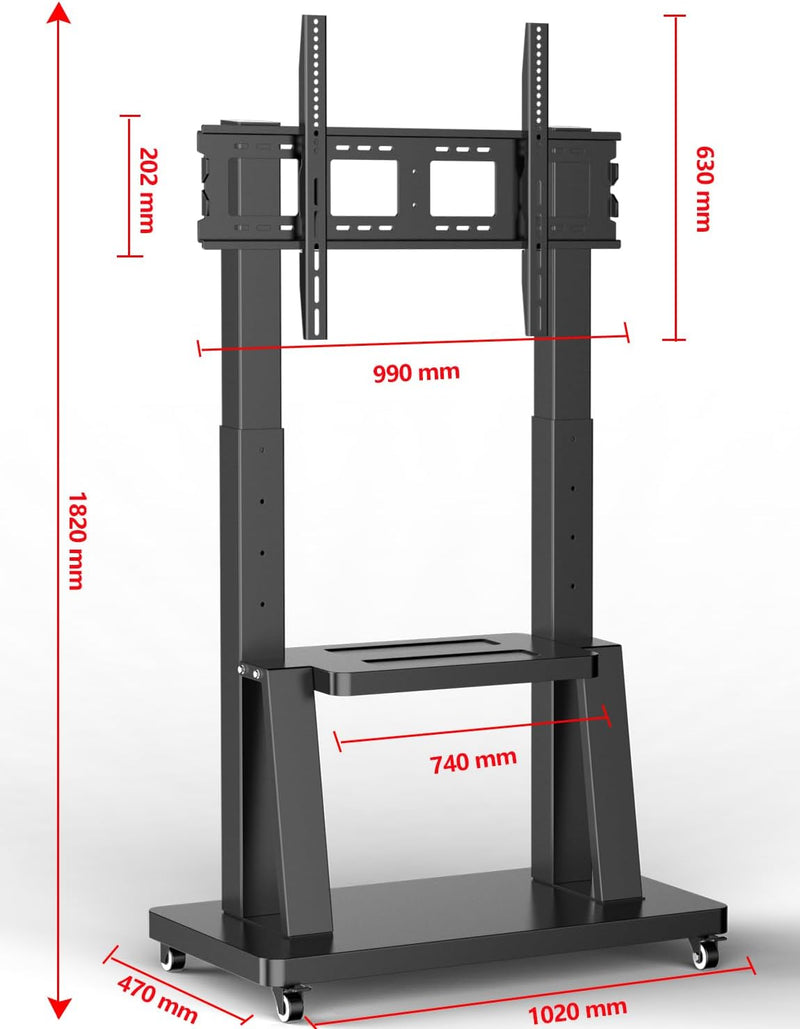 Mobile TV Stand on Wheels Large Screen Bracket