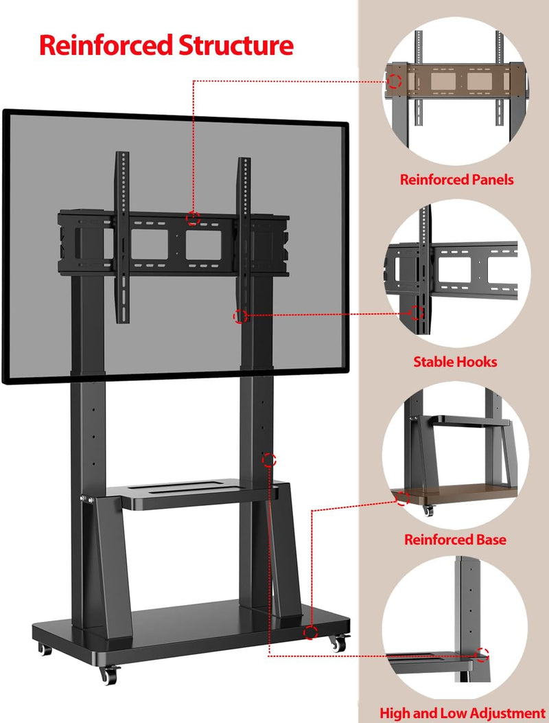 Mobile TV Stand on Wheels Large Screen Bracket