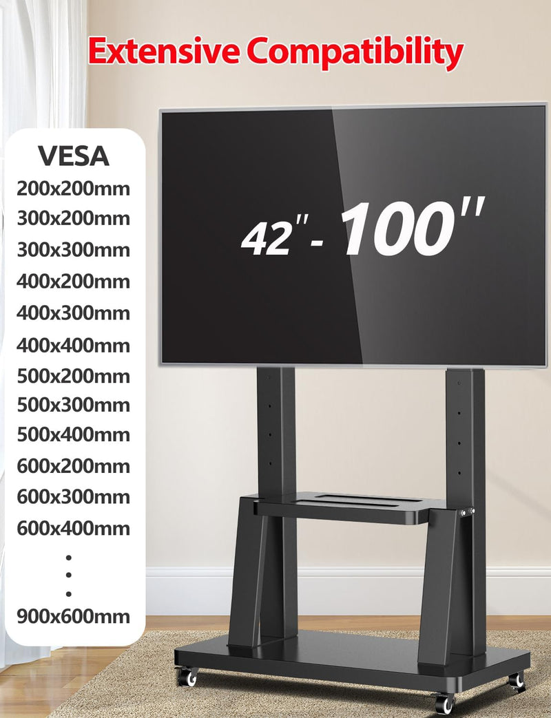 Mobile TV Stand on Wheels Large Screen Bracket