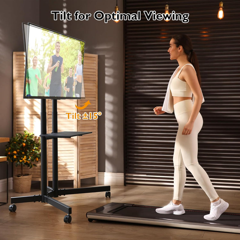 Mobile TV Stand on Wheels Tilt Height Adjustable