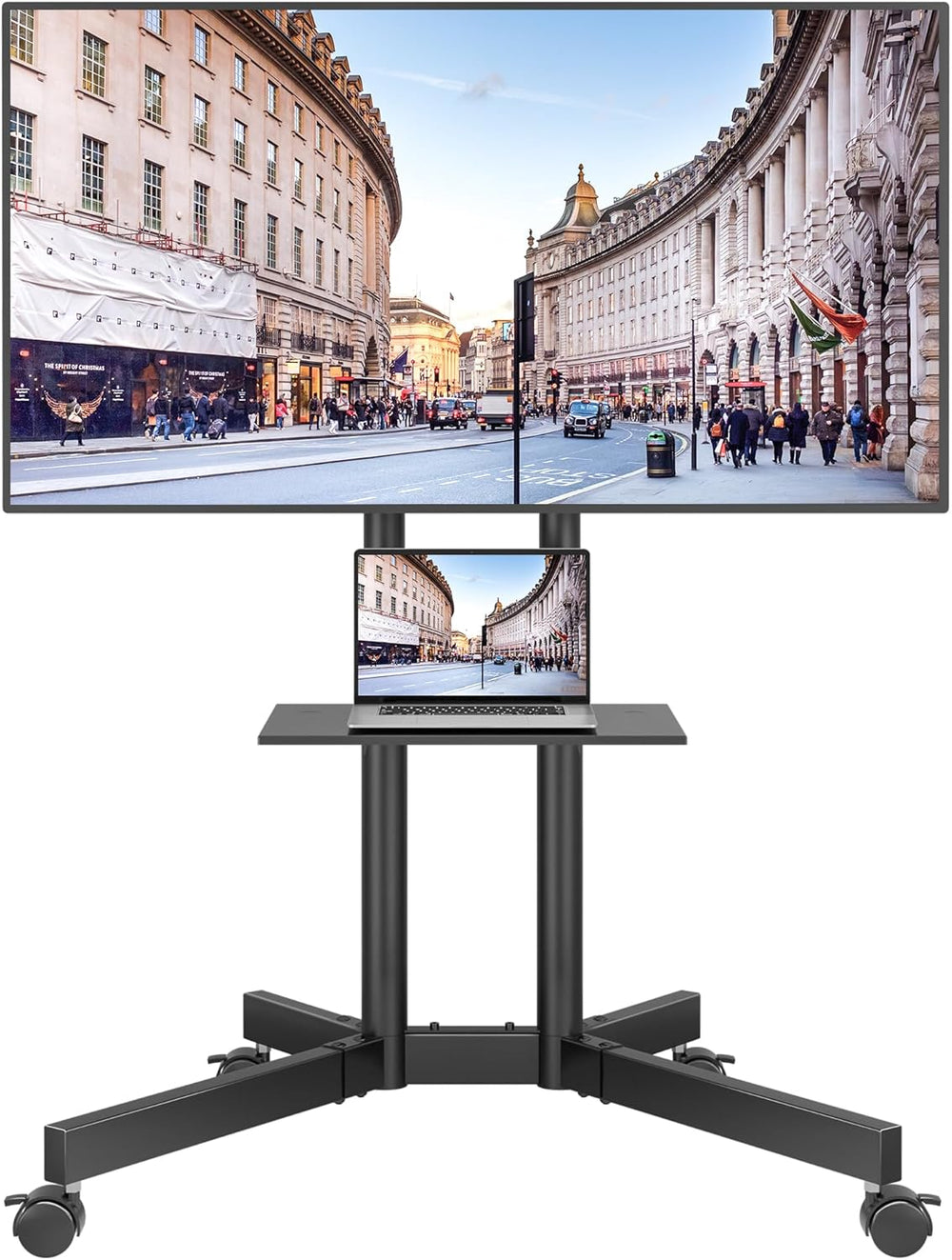 Mobile TV Stand on Wheels Tilt Height Adjustable