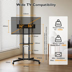 Mobile TV Stand on Wheels Tilt Height Adjustable