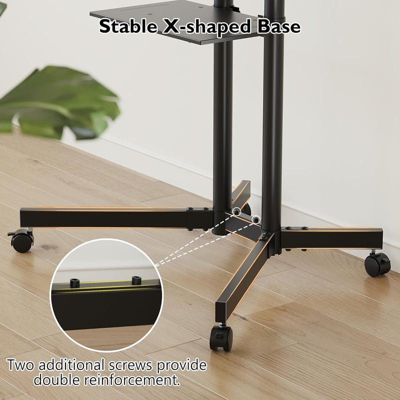 Mobile TV Stand on Wheels Tilt Height Adjustable