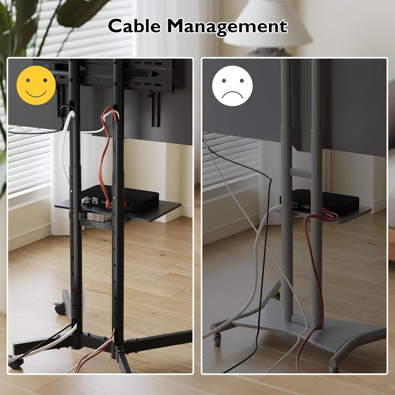 Mobile TV Stand on Wheels Tilt Height Adjustable