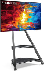 Mobile TV Stand on Wheels with 2 Shelves