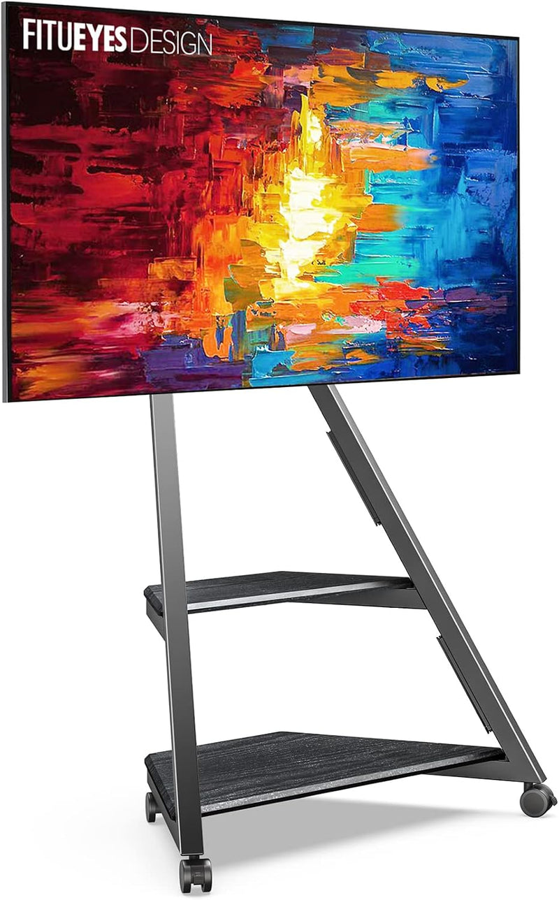 Mobile TV Stand on Wheels with 2 Shelves