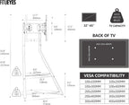 Mobile TV Stand on Wheels with 2 Shelves